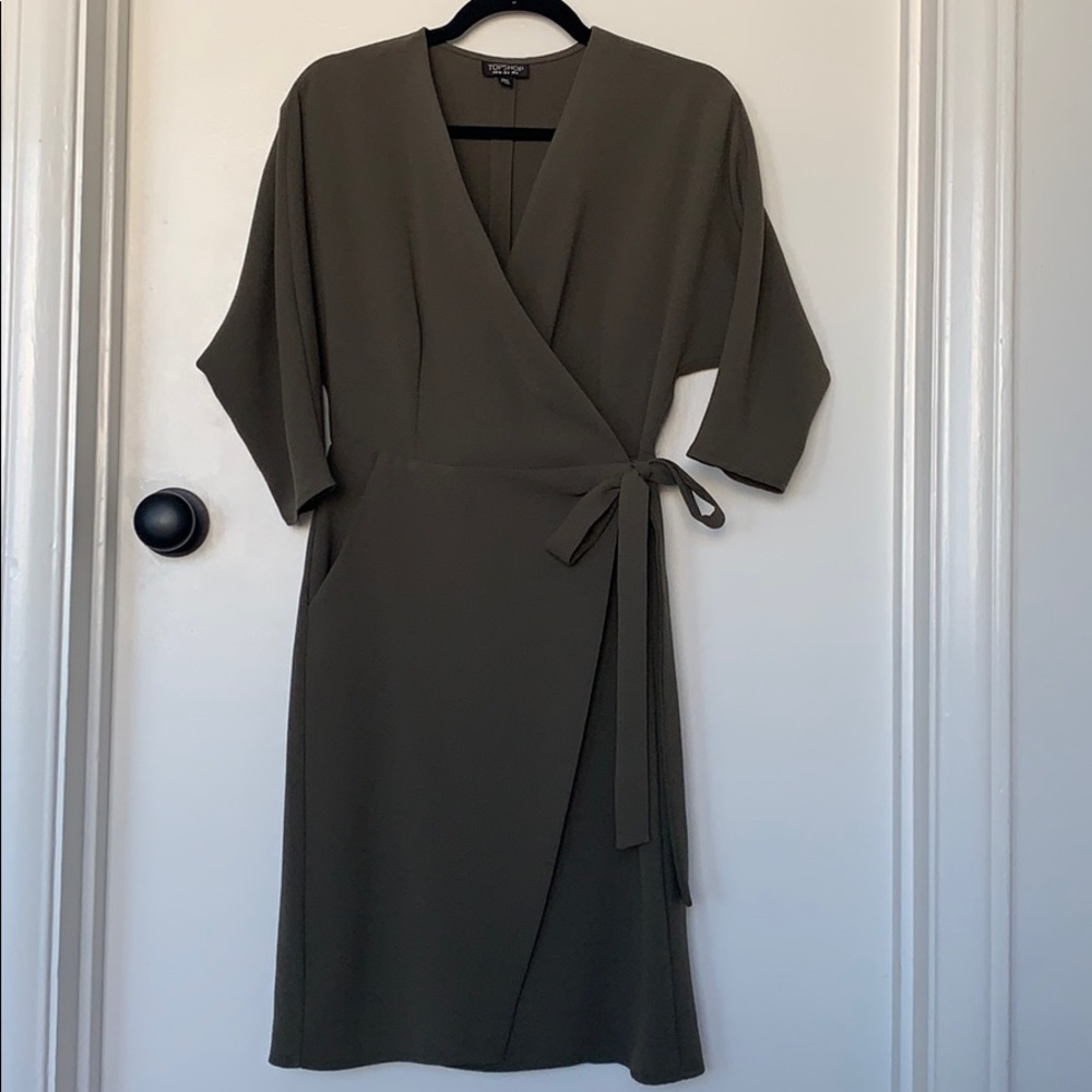 TopShop 3/4 Sleeve Wrap Midi Dress